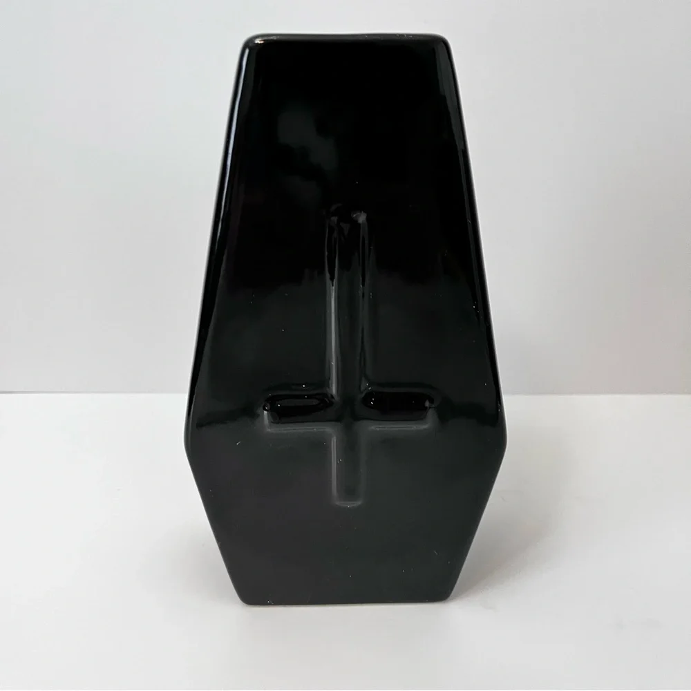 New Killstar Haunted Homeware Black Coffin Shape Vase Ceramic Glossy Cross Large